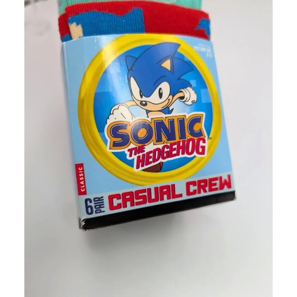 Sonic The Hedgehog 6 Pair Casual Crew Size 8-12 Bioworld Sega 80s Retro